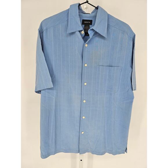 Claiborne Mens Sz M Short Sleeve Button Up Shirt 100% Silk Light Blue - Picture 1 of 3